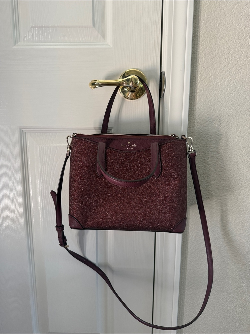 kate spade Glitter Crossbody Satchel in Burgundy